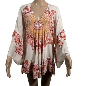 Free People Blouse Shirt Bell Sleeve Oversized Bohemian Size Small